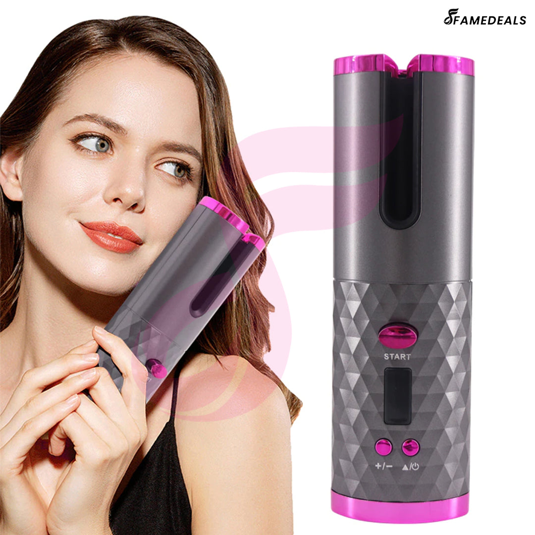 Famedeals ™ - Wireless Auto Rotate Ceramic Hair Curler USB Rechargeable Portable Auto Curler