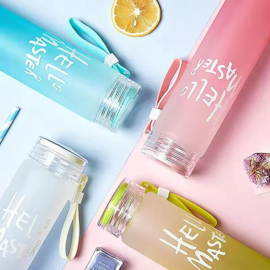 Blue Frosted Glass Water Bottle | Leak-Proof Insulated Bottle with Hello Master Decal Logo | 400ml