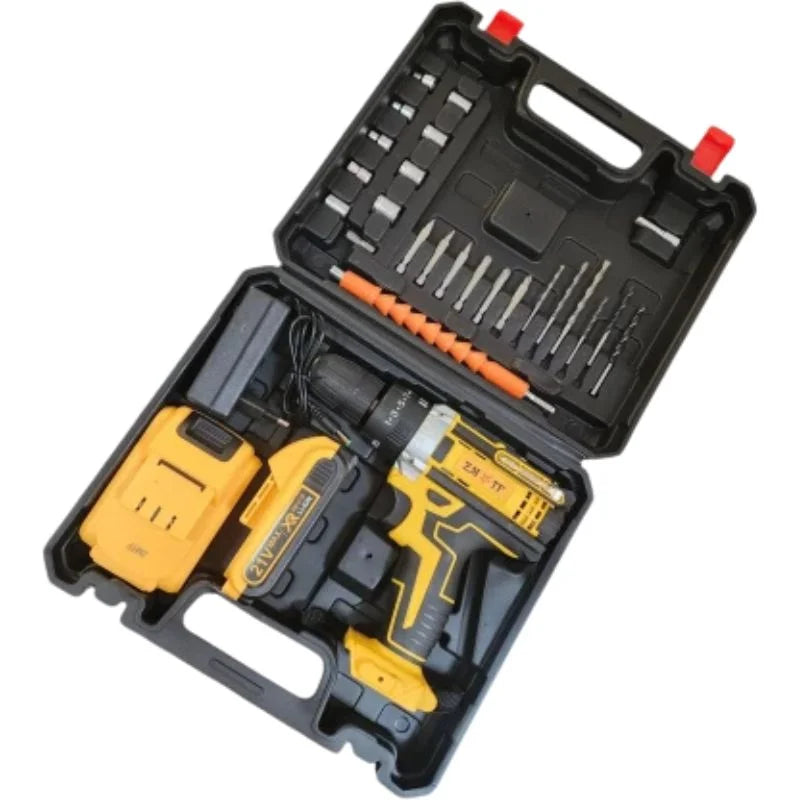 Cordless Drill Machine Kit with 2 Batteries & 26 Accessories | Portable Rechargeable Impact Drill Set