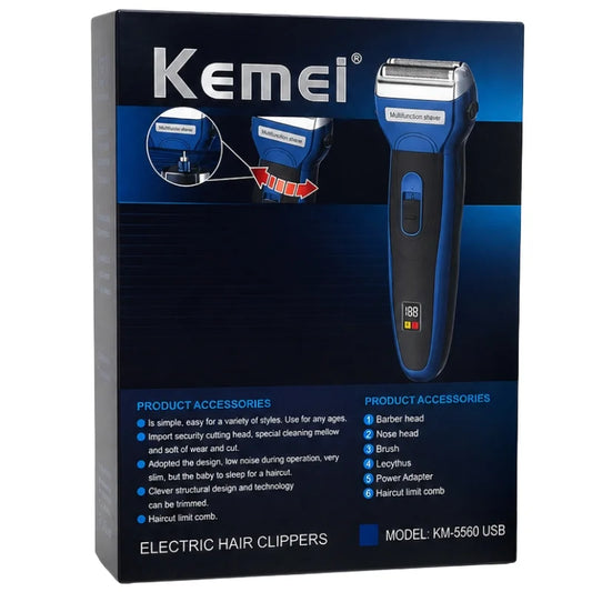 Kemei USB Electric Hair Clipper | Model KM-5560 | Rechargeable Hair Trimmer with Nose Trimmer Attachment | Professional Grooming Kit