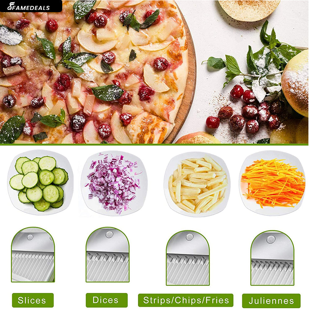 Famedeals.pk™ - Vegetable Slicer Adjustable Thickness Potato Onion Chopper Safe Upright Dicer