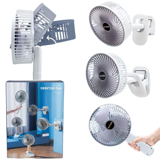 Rechargeable 3-in-1 Clip Fan | Handheld, Desktop & Wall Mounted Portable Fan with 3 Speed Modes