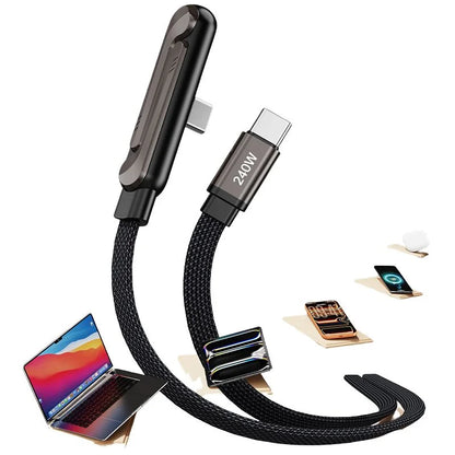 USB-C Fast Charging Cable with Foldable Phone Stand | 2-in-1 Braided Data Cable for iPhone, Samsung & Type-C Devices | 240W